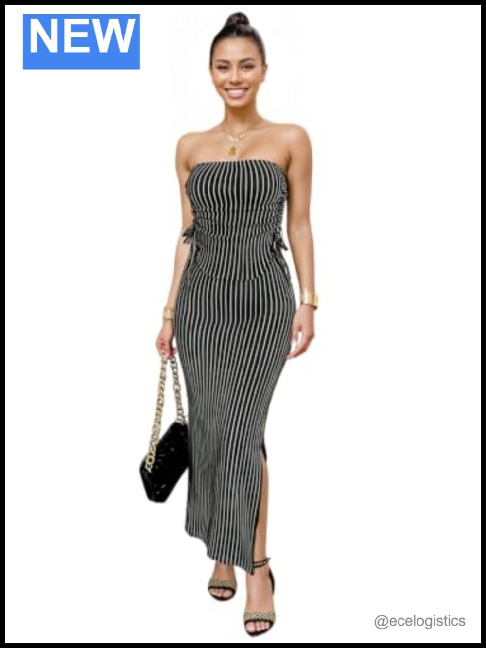 Women's 2 Piece Tube Top & Slit Skirt Set Polyester Spandex Summer Brunch